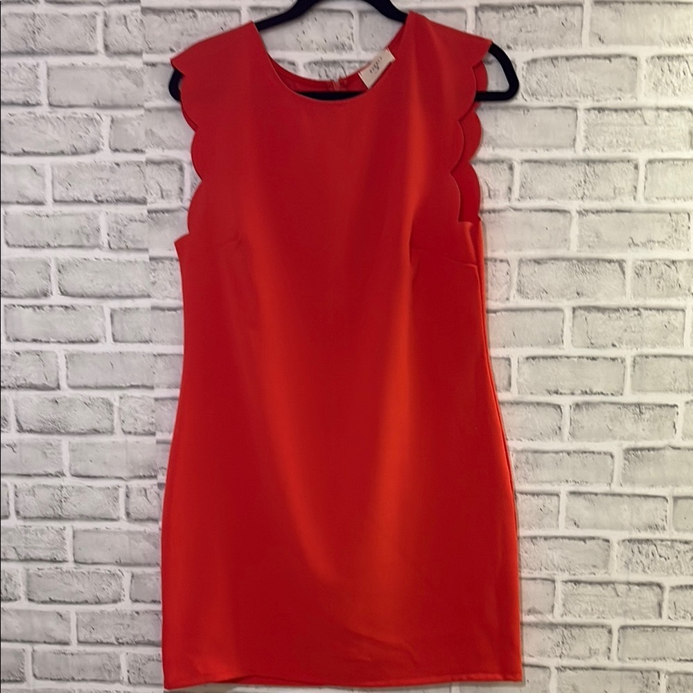 Everly Dress size large Sheath Orange red Classic Scallop Sleeve Zip